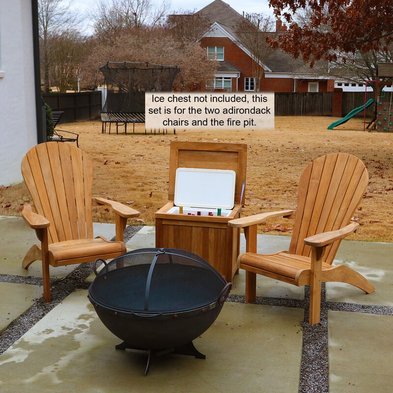 Teak Adirondack Chairs & Fire Pit - Wood Backyard Outdoor Patio
