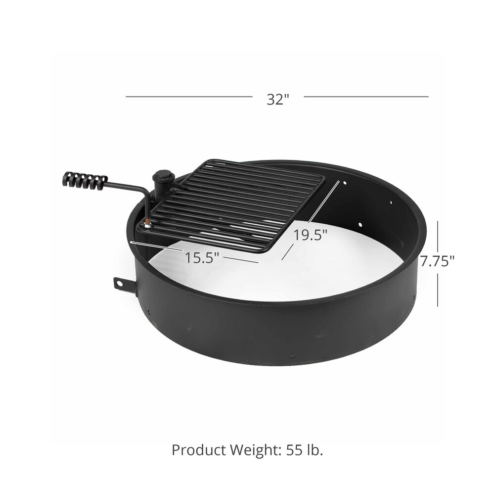 32 Steel Fire Ring With Cooking Grate, Steel Fire Pit Ring With Cooking Grates
