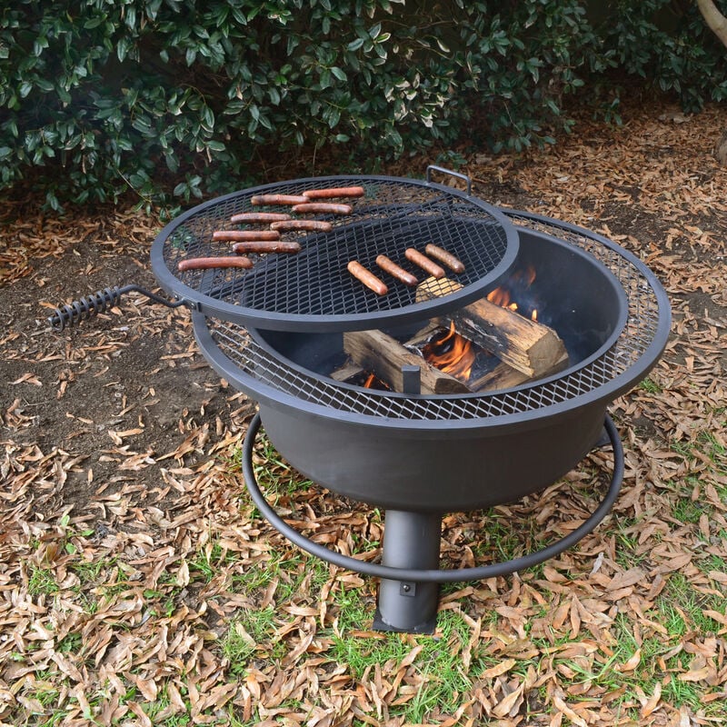 Large 38" Fire Pit With Swivel Grill - Backyard Fire Iron ...