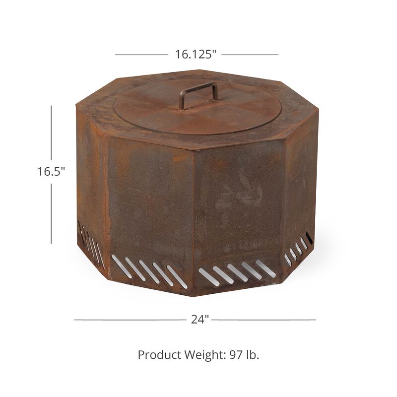 Corten Steel Low Smoke Fire Pit with Lid Infographic