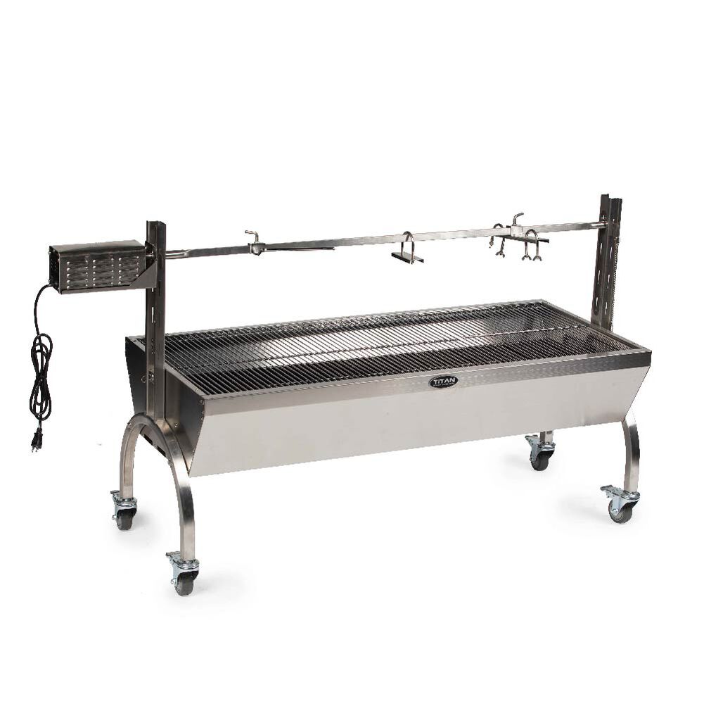Stainless Steel Rotisserie Grill - Game Outdoor Roaster & Open Fire Smoker - Titan Great Shipping)