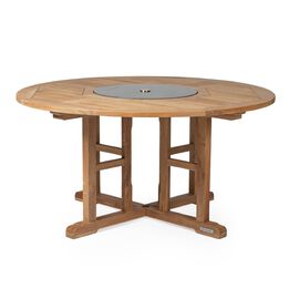 Grade A Teak 59" Dining Table with Granite Lazy Susan