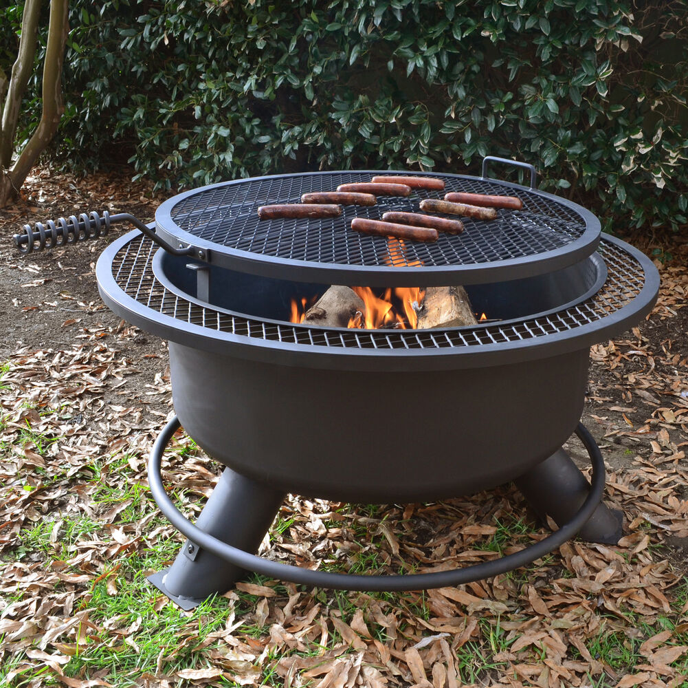 Large 38 Fire Pit With Swivel Grill, Heavy Duty Fire Pit Cooking Grate