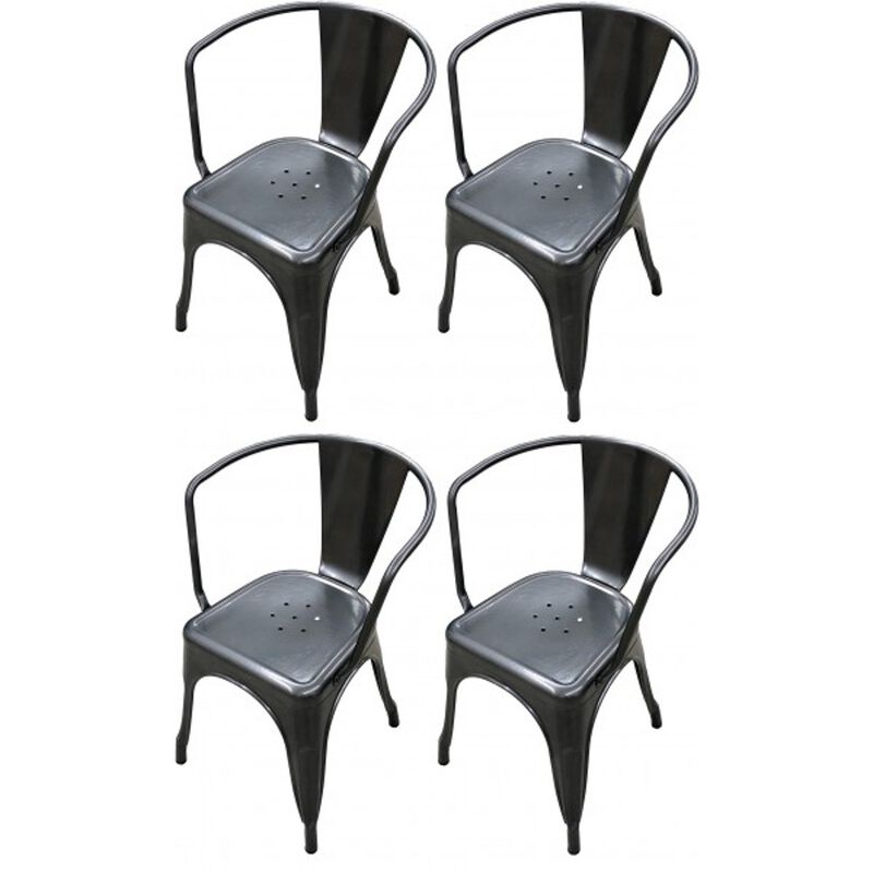 Set of 4 Distressed Gunmetal Stamped Stacking Chairs