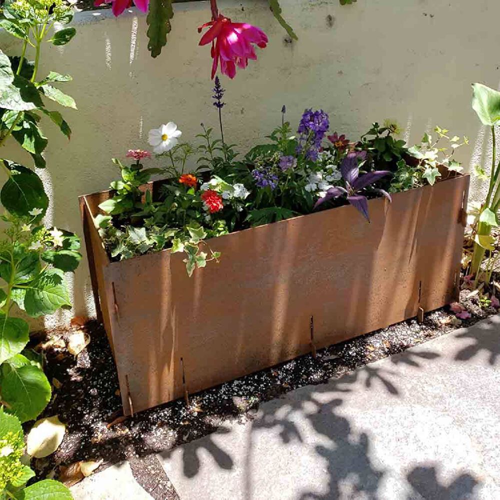 corten steel planter boxes 39" x 15" - outdoor rustic garden & flower