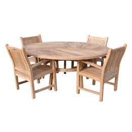 Grade A Teak 71" Round Dining Table with 4 Armchairs