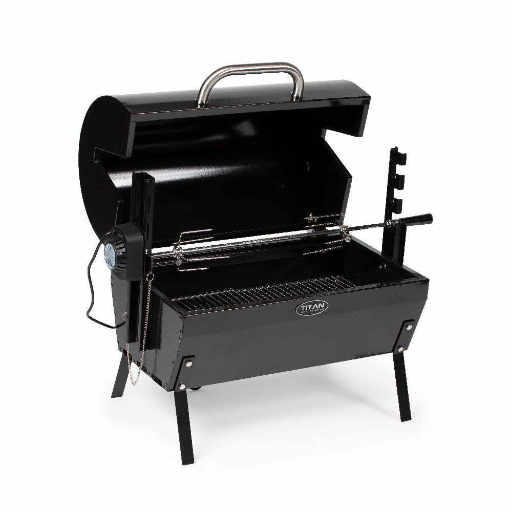 Black Stainless Steel Spit Rod Rotisserie Grill with Hood ...